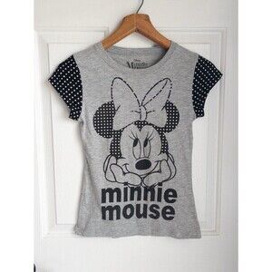 Disney Minnie Mouse Black and Gray Polka Dot T Shirt size L 10/12